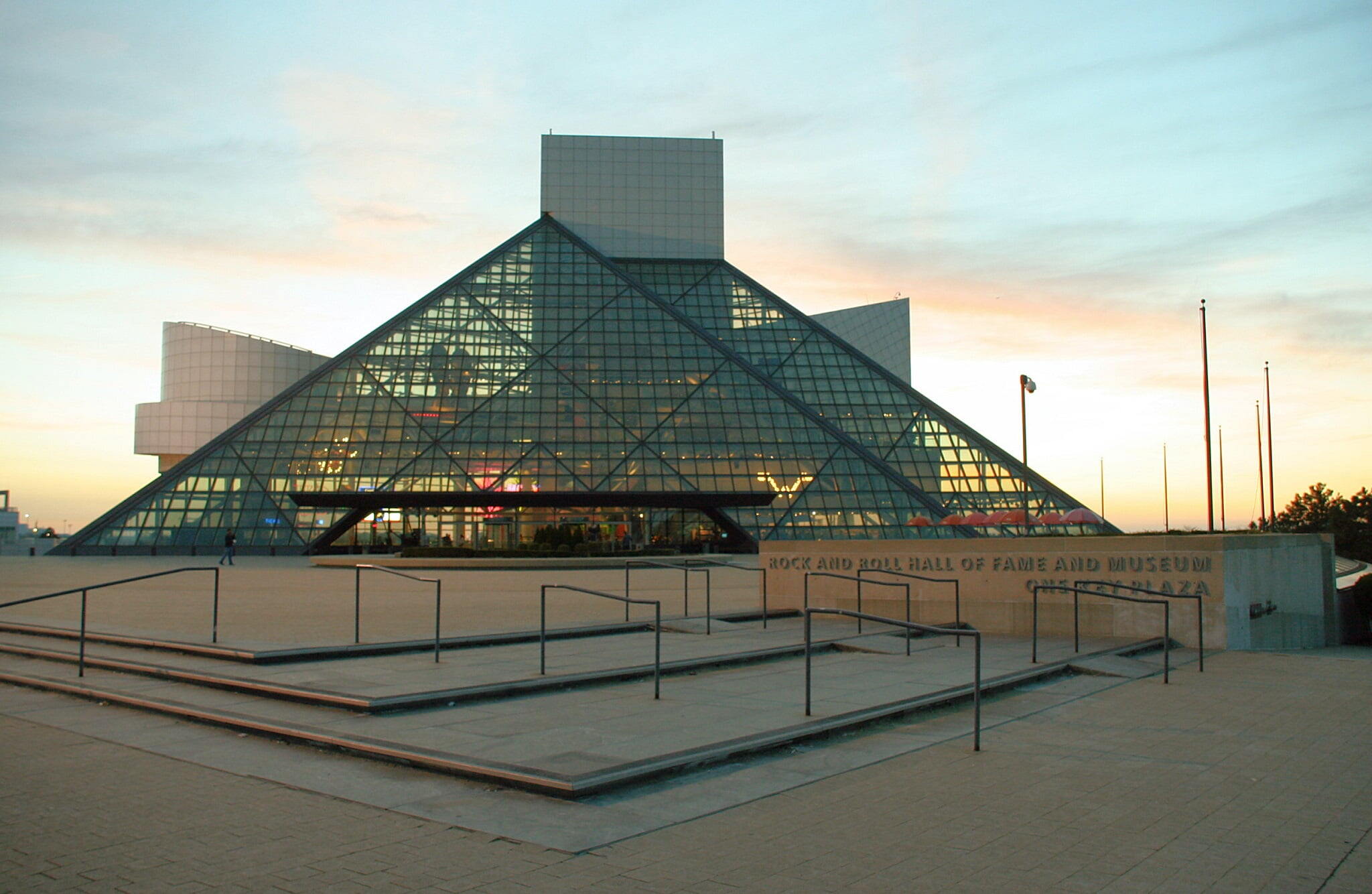 Cleveland - Rock and Roll Hall of Fame at sunset; Cleveland, Ohio.