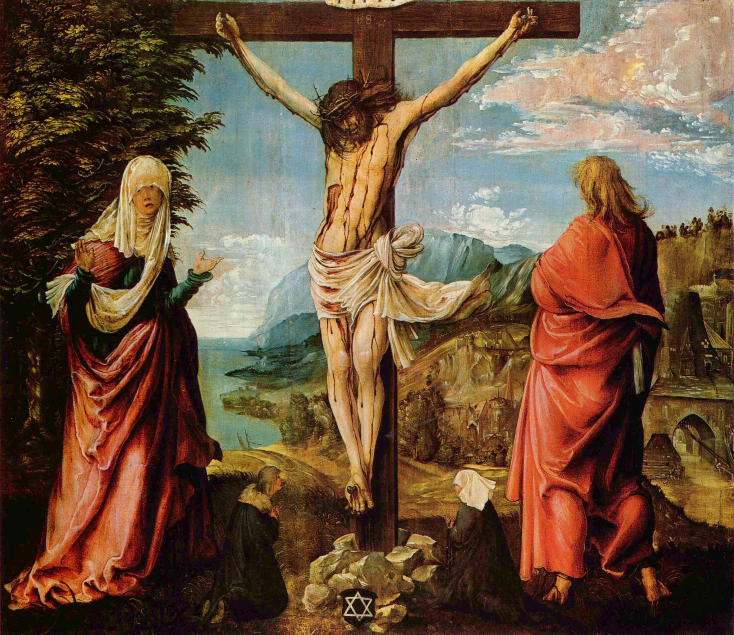 :Albrecht Altdorfer - Christus am Kreuz mit Maria und Johannes (Gemäldegalerie Alte Meister Kassel)