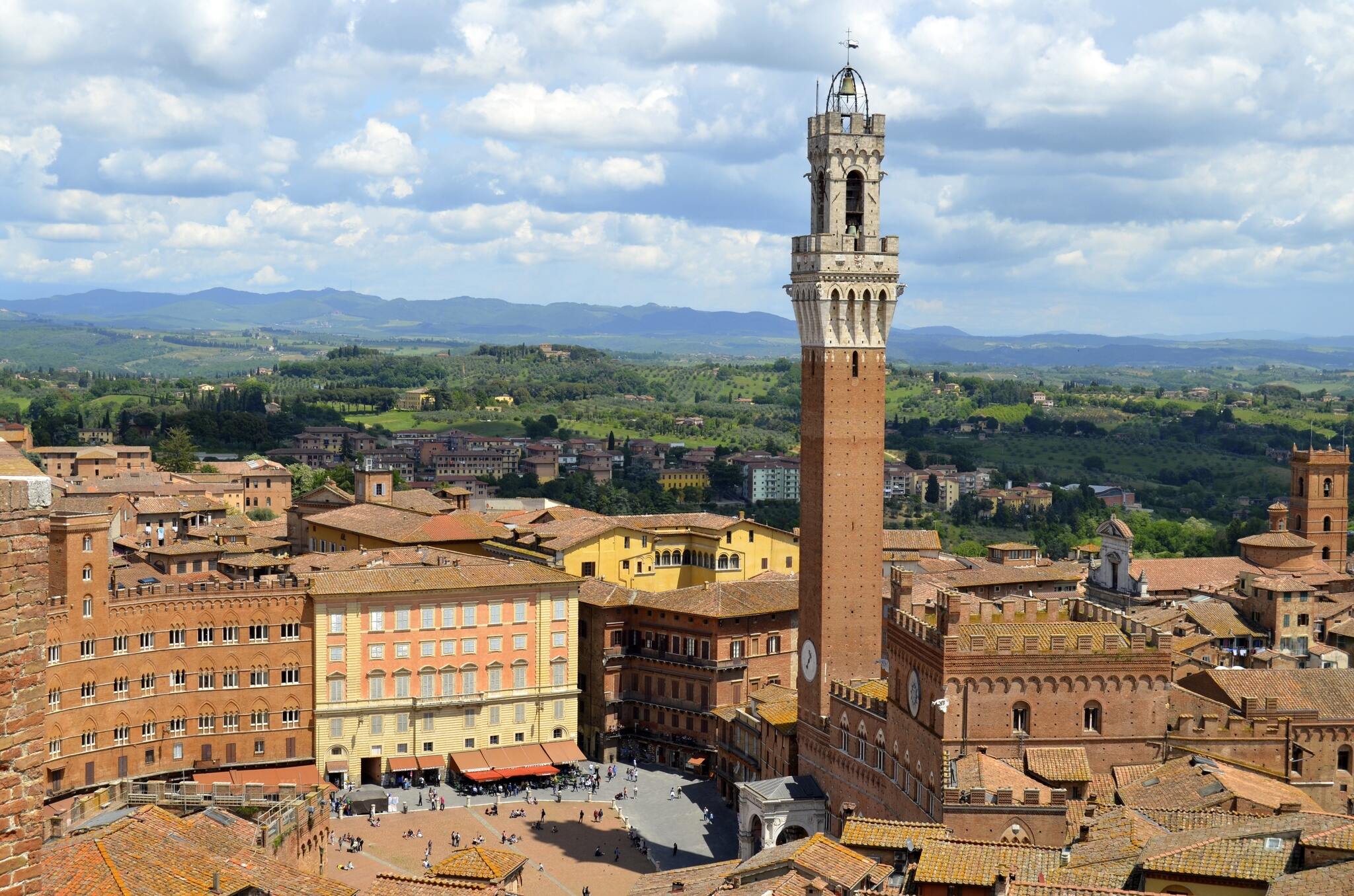 Siena, Tuscany, Italy. The Torre del Mangia is shown.