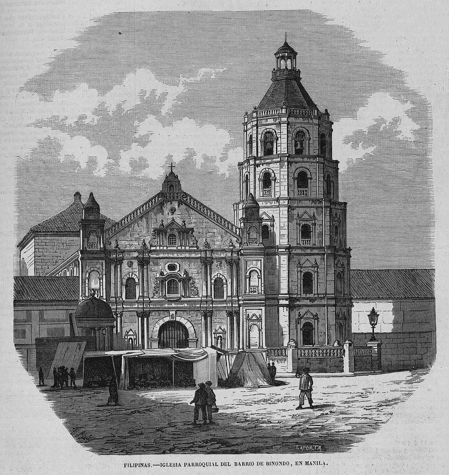 Iglesia parroquial del barrio de Binondo, Manila, en la revista española El Museo Universal.