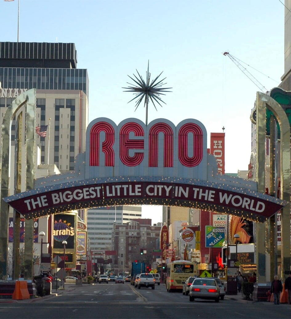 Reno - "Biggest Little City in the World" arch on Virginia Street in Downtown Reno, Nevada.